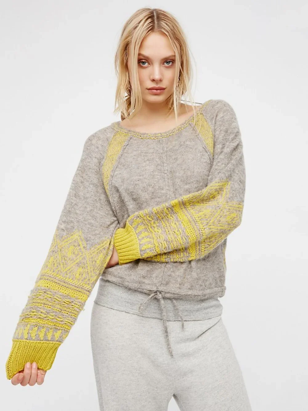 Free People Hidden Valley Pullover in Grey Combo - sz L